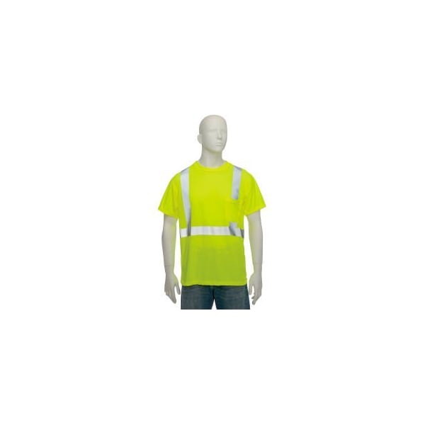 Occunomix Standard Wicking Birdseye Class 2 T-Shirt W/ Pocket Hi-Vis Yellow, S, LUX-SSETP2B-YS LUX-SSETP2B-YS - main
